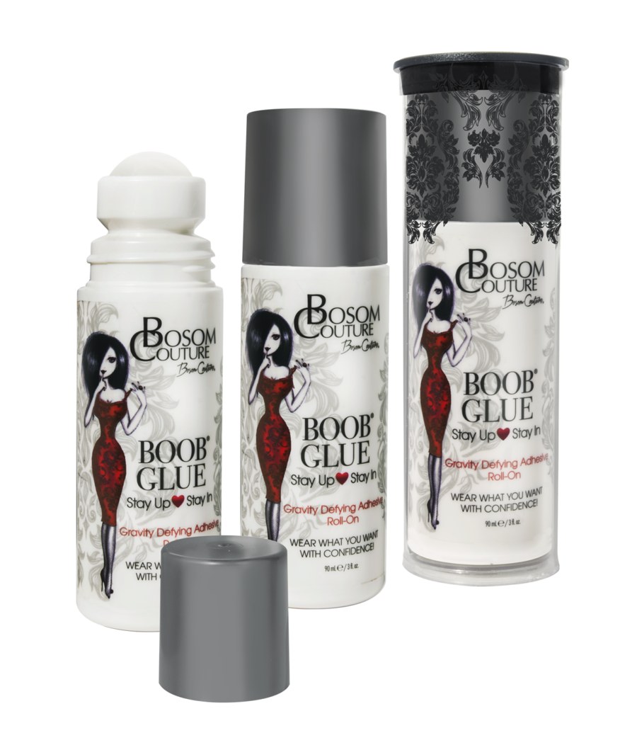Bosom Couture Boob Glue roll-on bottle and box